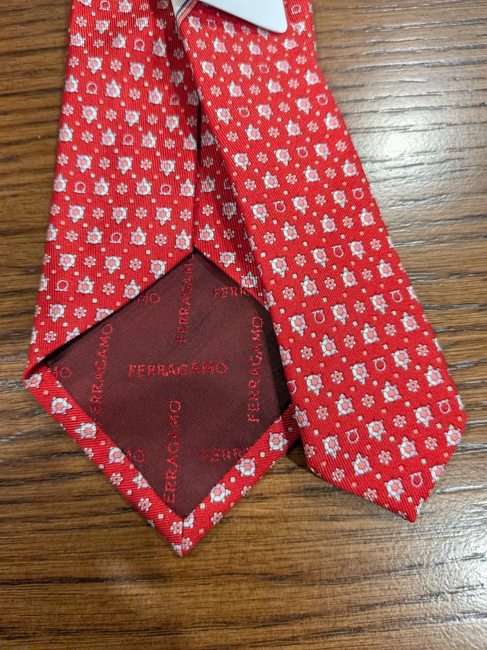 Salvatore Ferragamo Red Silk Tie with White Micro Pattern